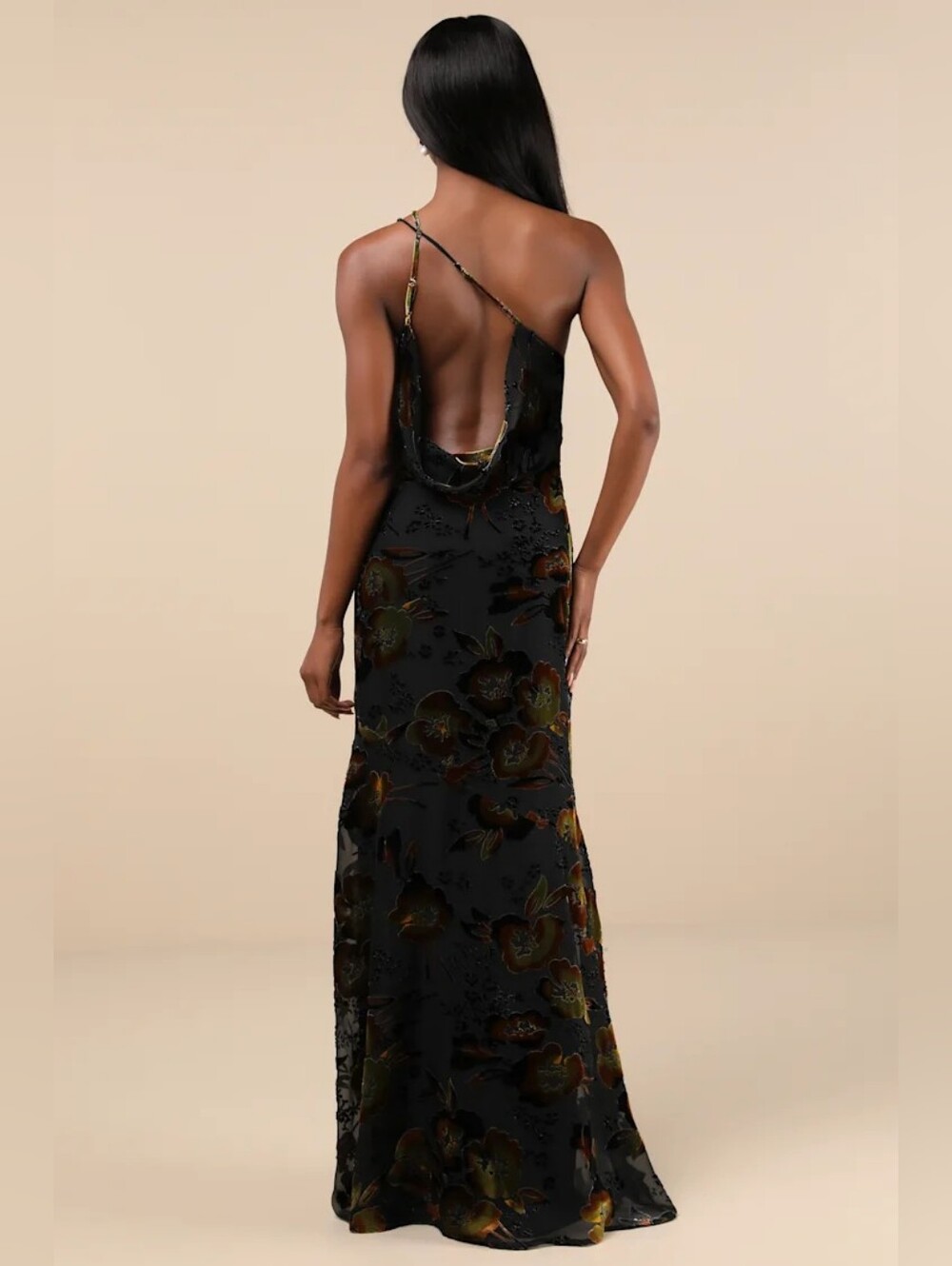 Lulus Ethereal Entrance Black Velvet Burnout One-Shoulder Maxi Dress XS Wedding - Picture 5 of 10